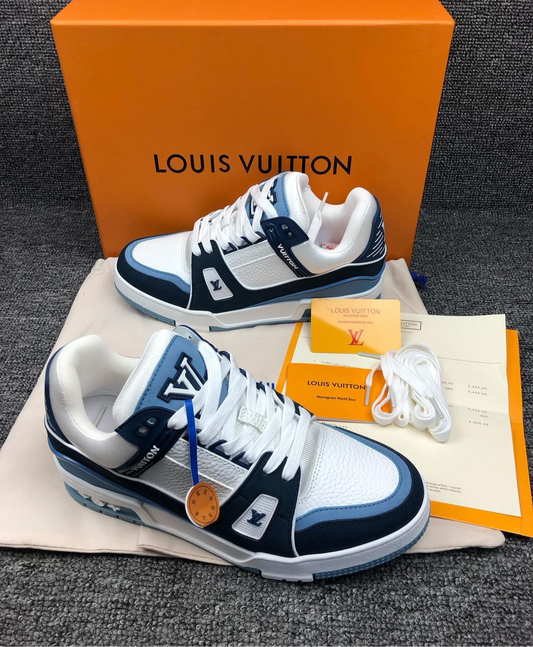 LV Trainer Sneaker Bleu and white